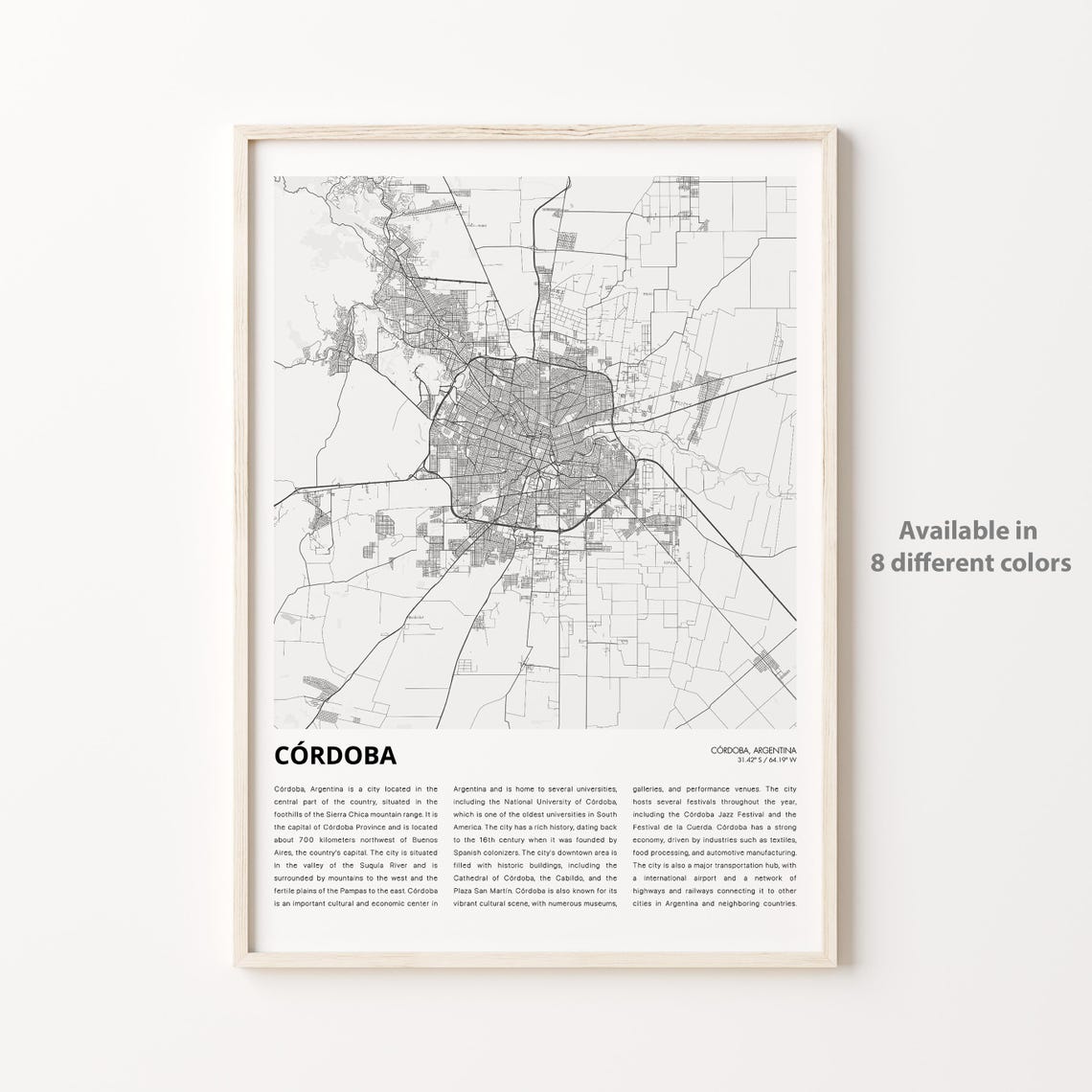 Historic Cordoba Argentina University Minimalist City Map Poster