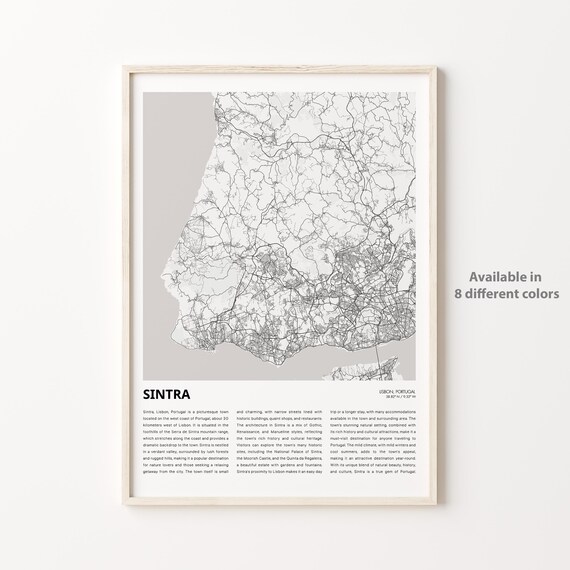 Sintra Portugal Minimalist Black and White City Street Map Travel Poster