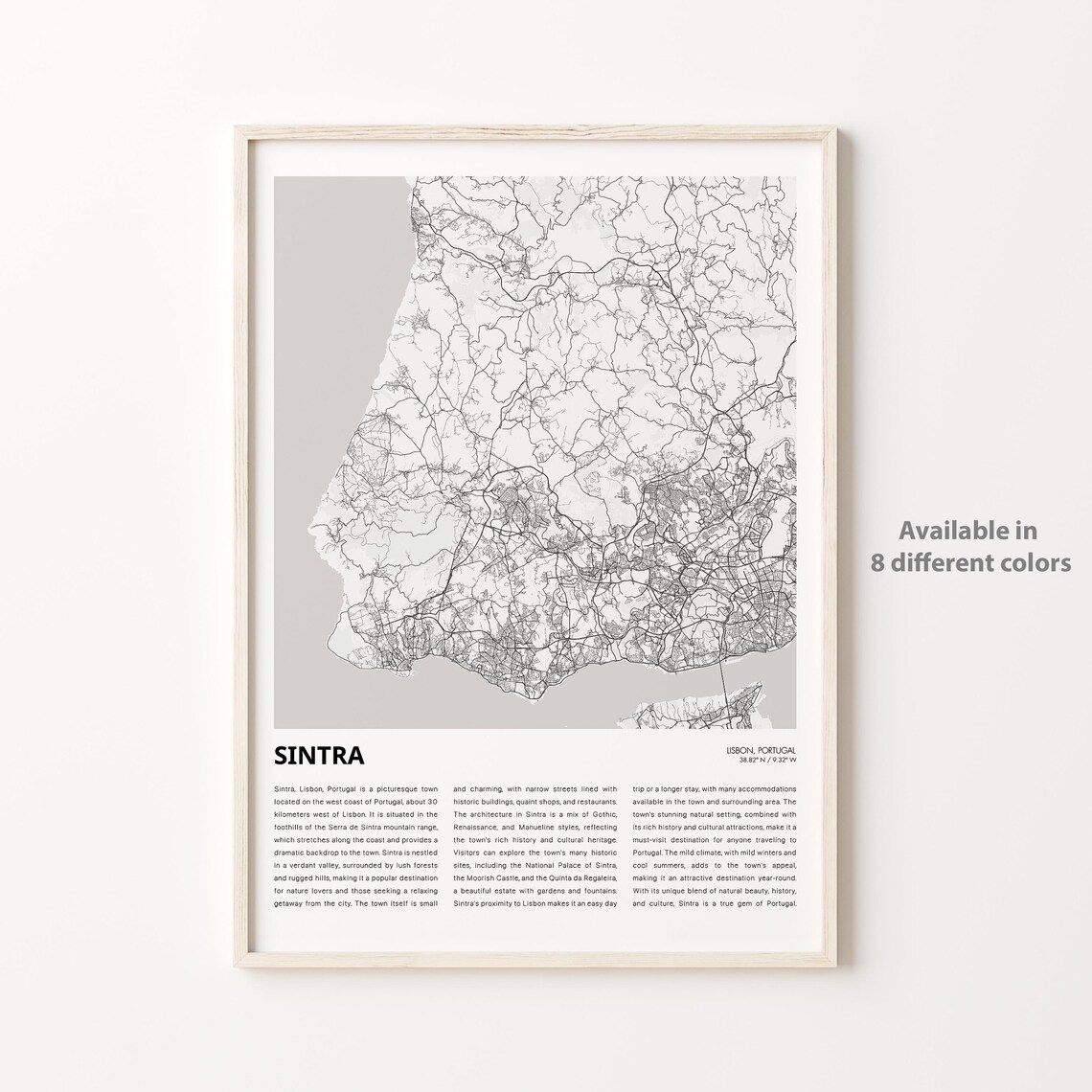 Sintra Portugal Minimalist Black and White City Street Map Travel Poster