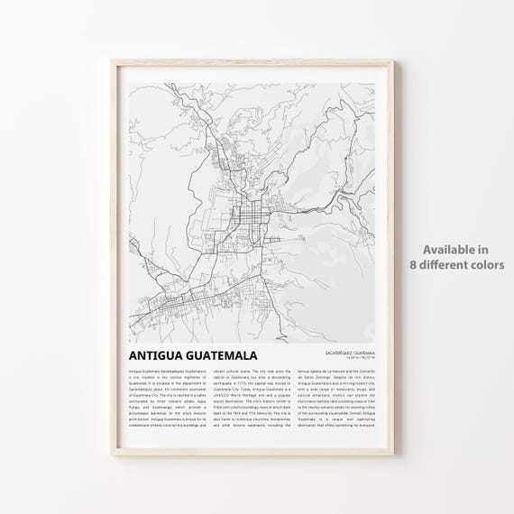 Antigua Guatemala Map Print Travel Wall Decor Art Sacatepquez Housewarming Gift