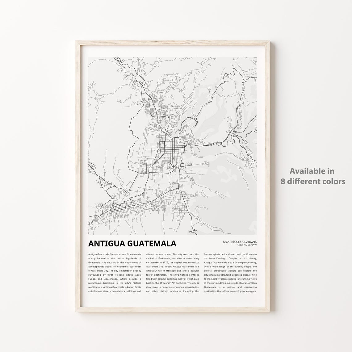 Antigua Guatemala Map Print Travel Wall Decor Art Sacatepquez Housewarming Gift