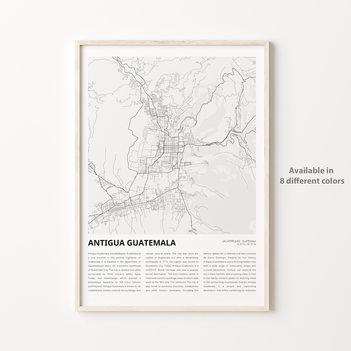 Antigua Guatemala Minimalist City Street Map Modern Travel Art Poster