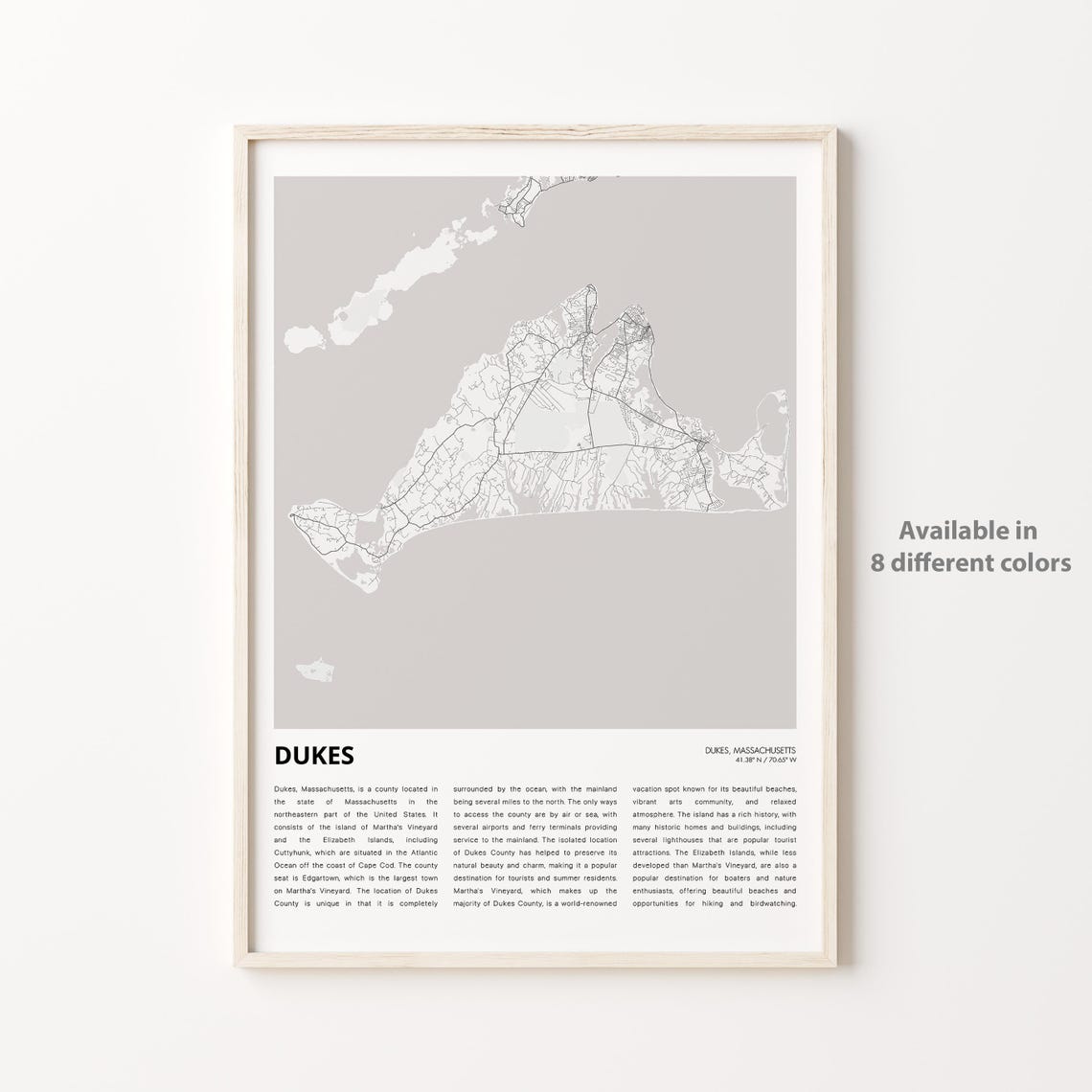 Dukes Massachusetts Map Minimalist Coastal Line Travel Poster