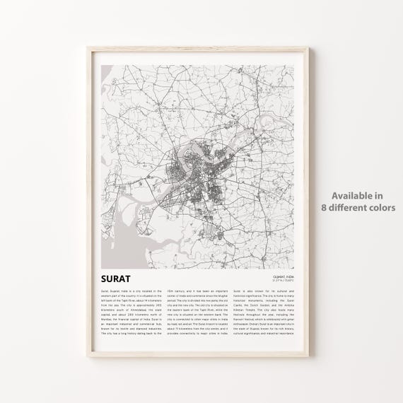 Surat India Minimalist City Street Map Poster for Gujarat Travelers