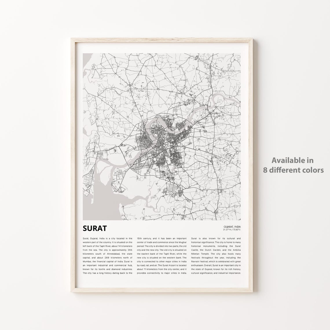 Surat India Minimalist City Street Map Poster for Gujarat Travelers