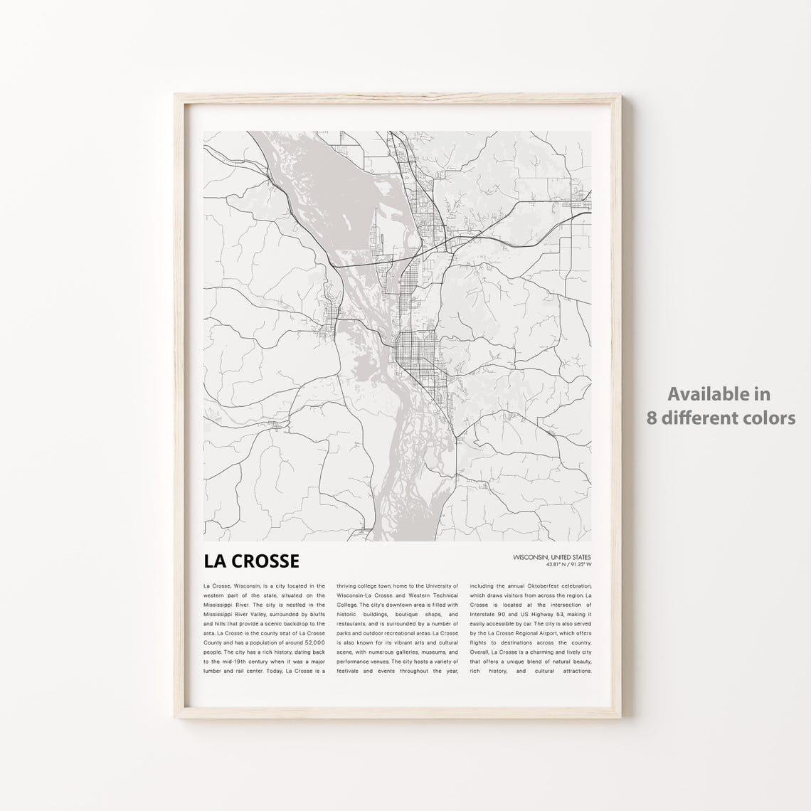 La Crosse Wisconsin River City Minimalist Map Travel Decor Poster