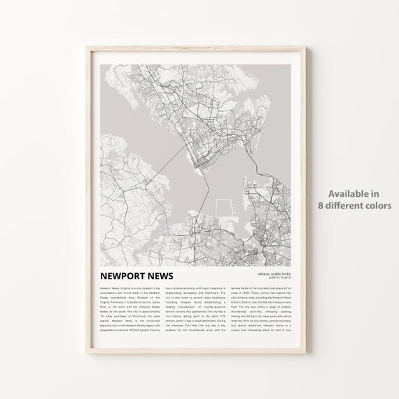 Newport News Virginia Minimalist Coastal City Map Travel Poster