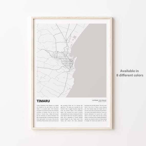 Timaru Map Print Travel Wall Decor Art Canterbury Housewarming Gift