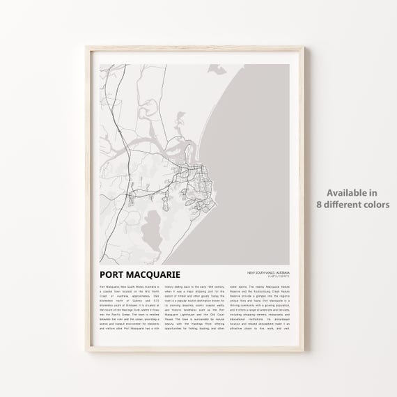 Port Macquarie Australia Minimal City Map Travel Guide Poster