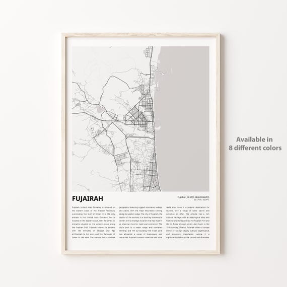 Fujairah Map Print Travel Wall Decor Art Housewarming Gift