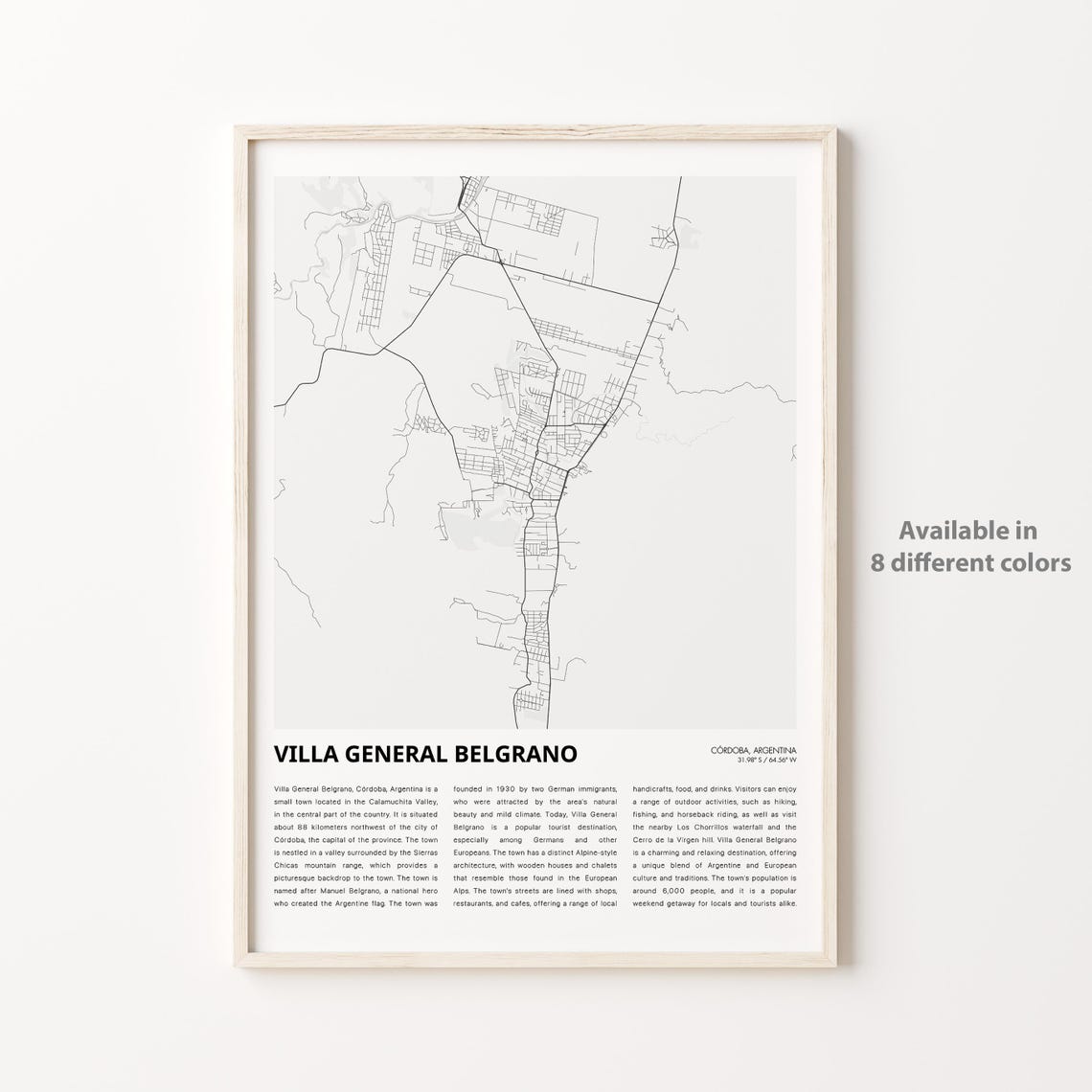 Villa General Belgrano Cordoba Argentina City Map Monochrome Travel Poster