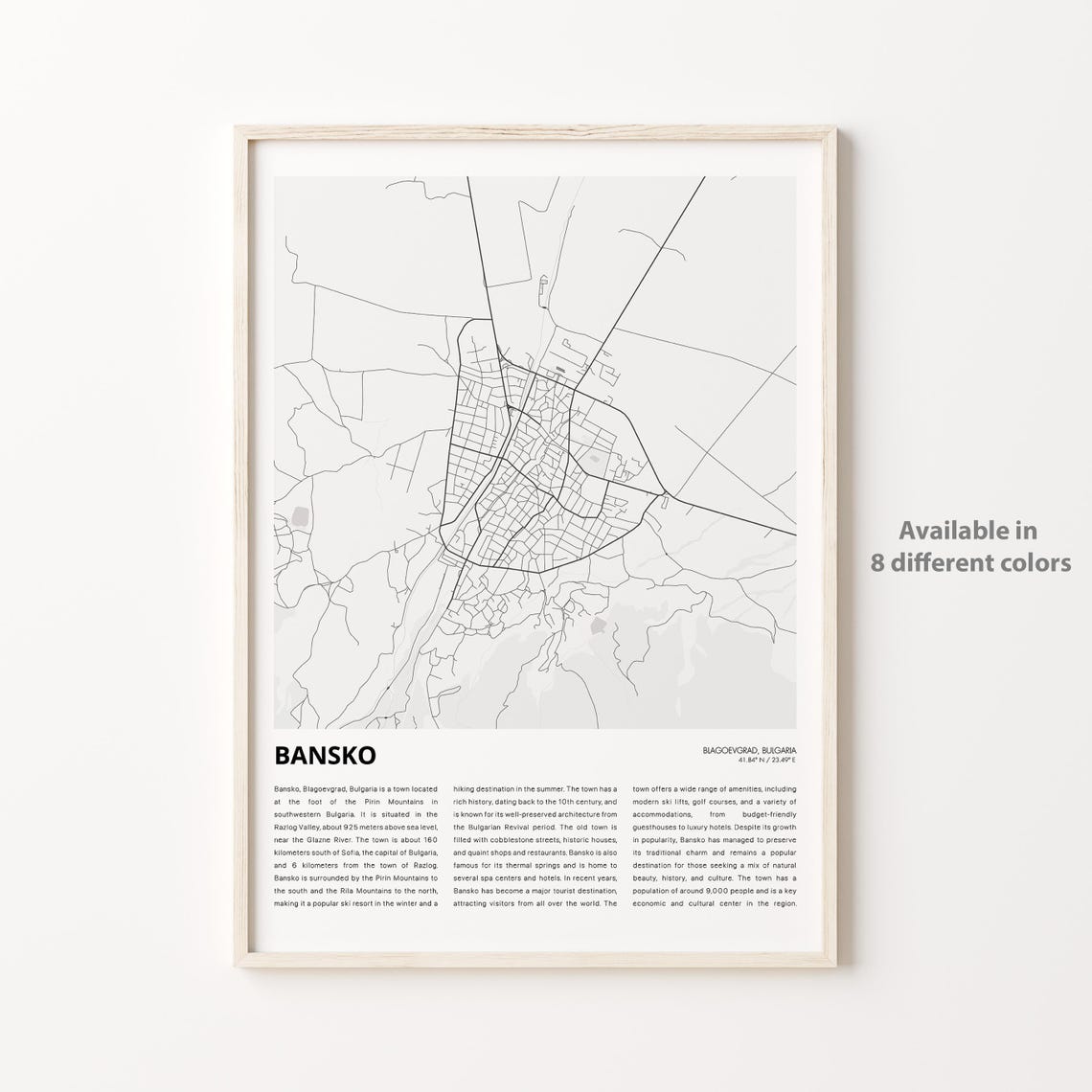 Bansko Map Print Travel Wall Decor Art Blagoevgrad Housewarming Gift Personalized