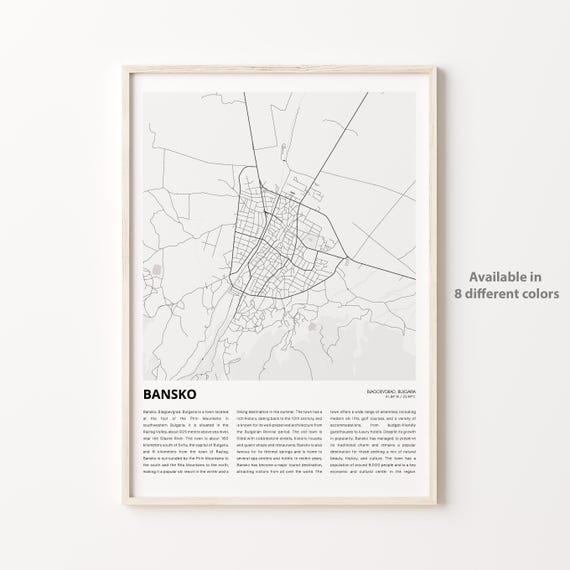 Bansko Map Print Travel Wall Decor Art Blagoevgrad Housewarming Gift Personalized