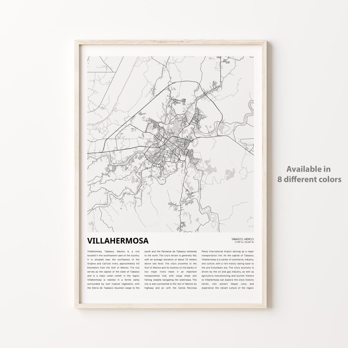 Villahermosa Mexico City Street Map Minimalist Line Art Decor Poster