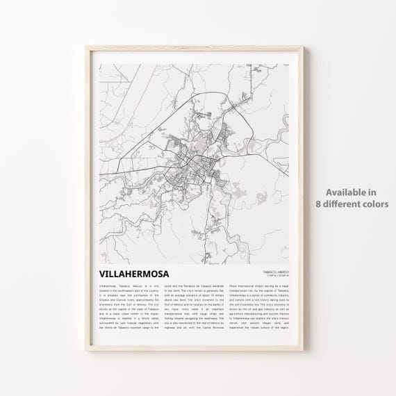 Villahermosa Mexico City Street Map Minimalist Line Art Decor Poster