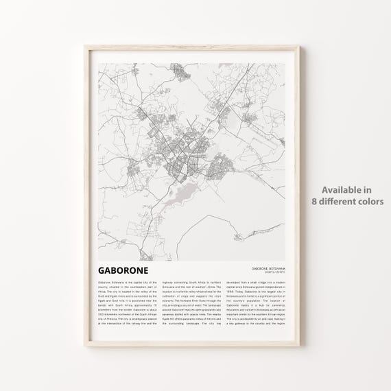 Gaborone Map Print Travel Wall Decor Art Housewarming Gift