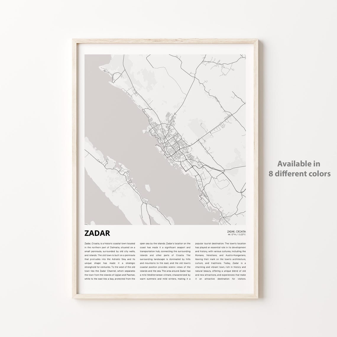 Zadar Croatia Minimalist Street Map Poster Dalmatian Coast Art