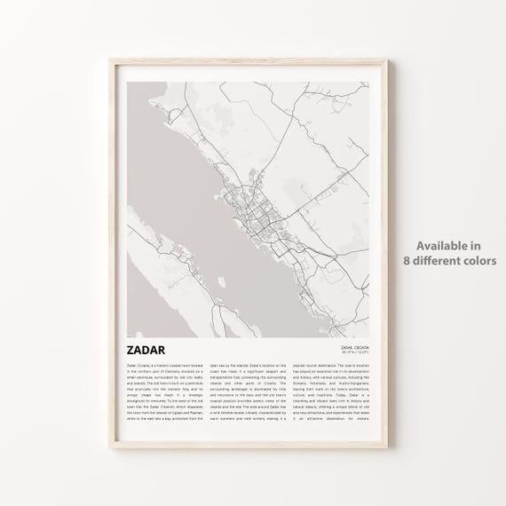 Zadar Croatia Minimalist Street Map Poster Dalmatian Coast Art