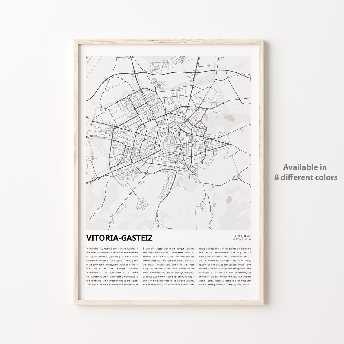 Vitoriagasteiz Map Print Travel Wall Decor Art Araba Housewarming Gift