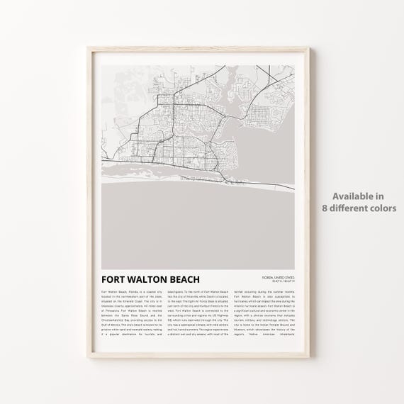 Fort Walton Beach Map Print Travel Wall Decor Art Florida Housewarming Gift