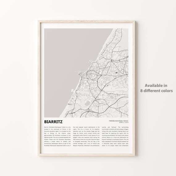 Biarritz Map Print Travel Wall Decor Art Pyrnesatlantiques Housewarming Gift