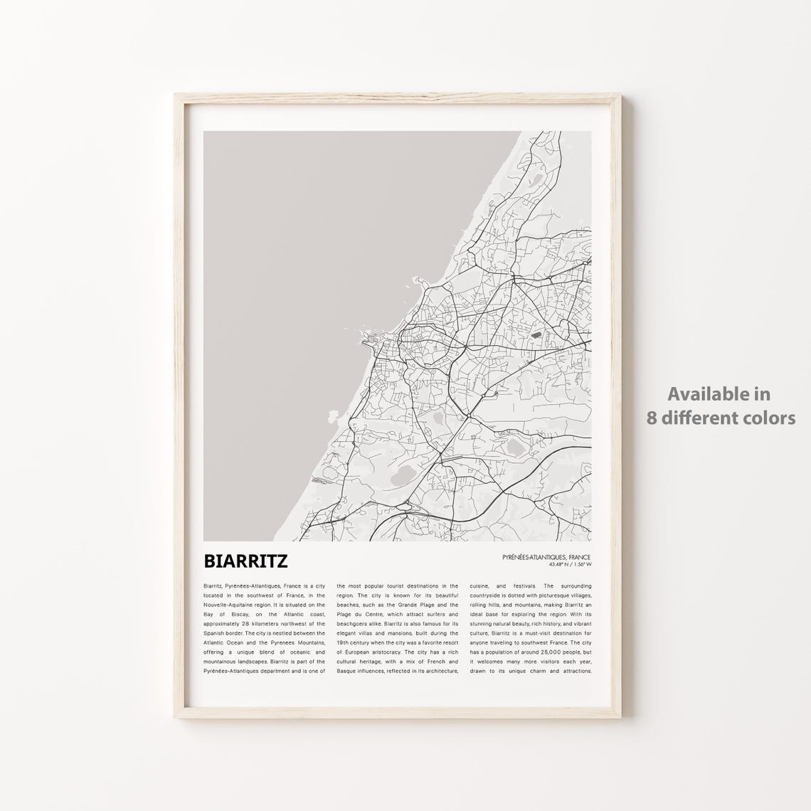 Biarritz Map Print Travel Wall Decor Art Pyrnesatlantiques Housewarming Gift