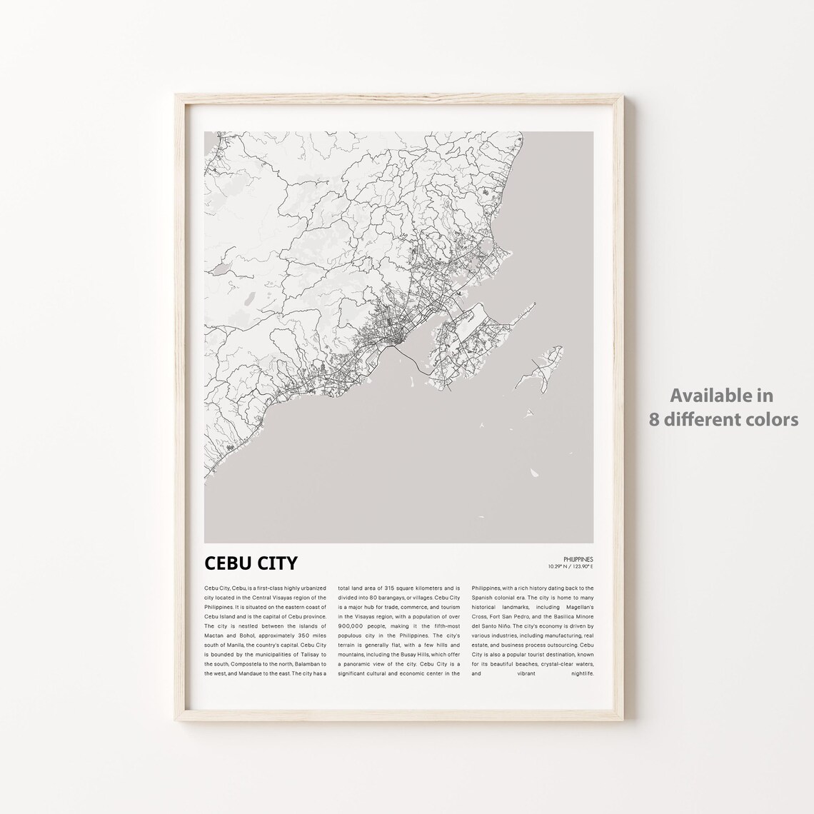 Cebu City Philippines Coastal Island City Street Map Travel Poster