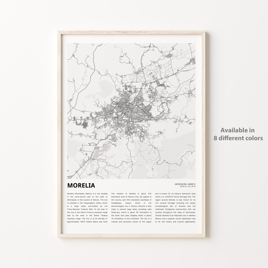 Morelia Map Art Print, Travel Wall Decor