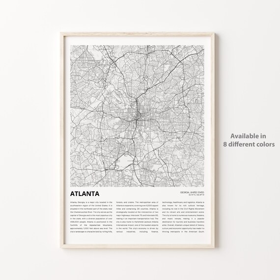 Atlanta Georgia City Map Modern Minimal Street Art Decor Poster