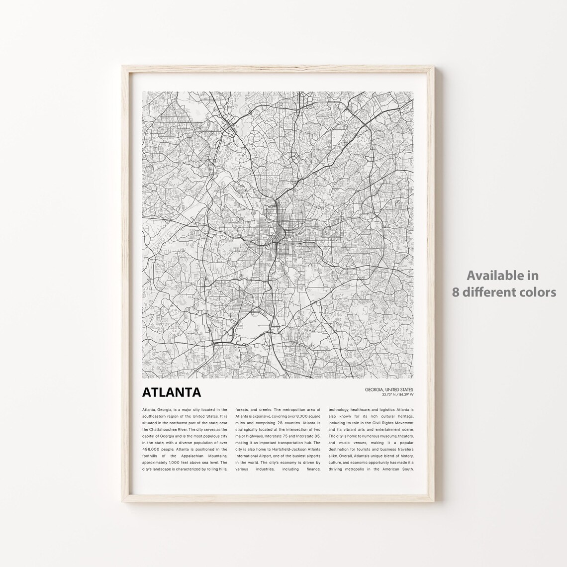 Atlanta Georgia City Map Modern Minimal Street Art Decor Poster