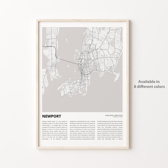 Newport Rhode Island City Map Street Line New England Travel Poster