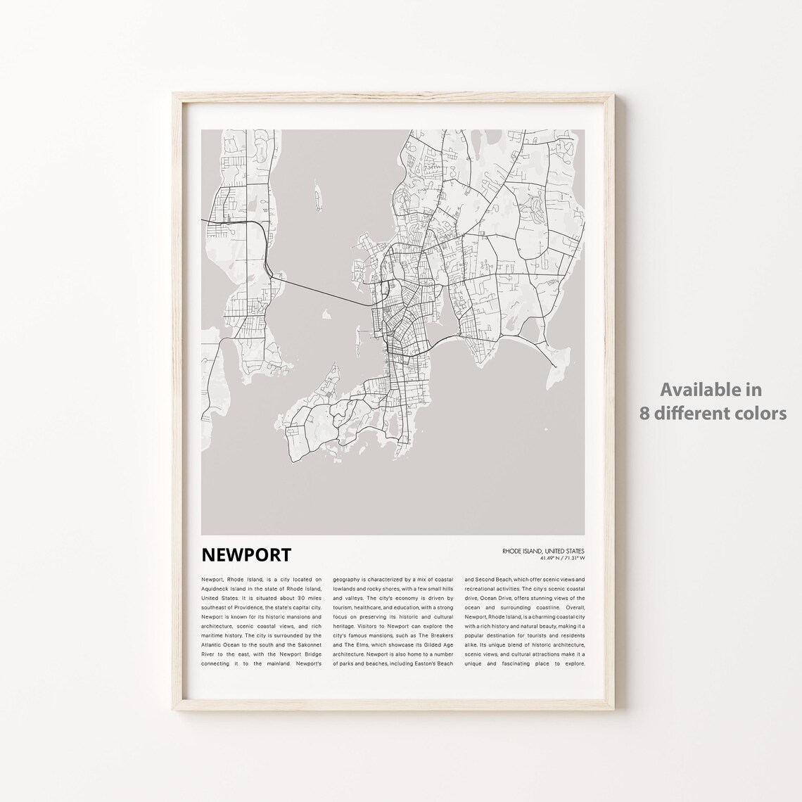 Newport Rhode Island City Map Street Line New England Travel Poster