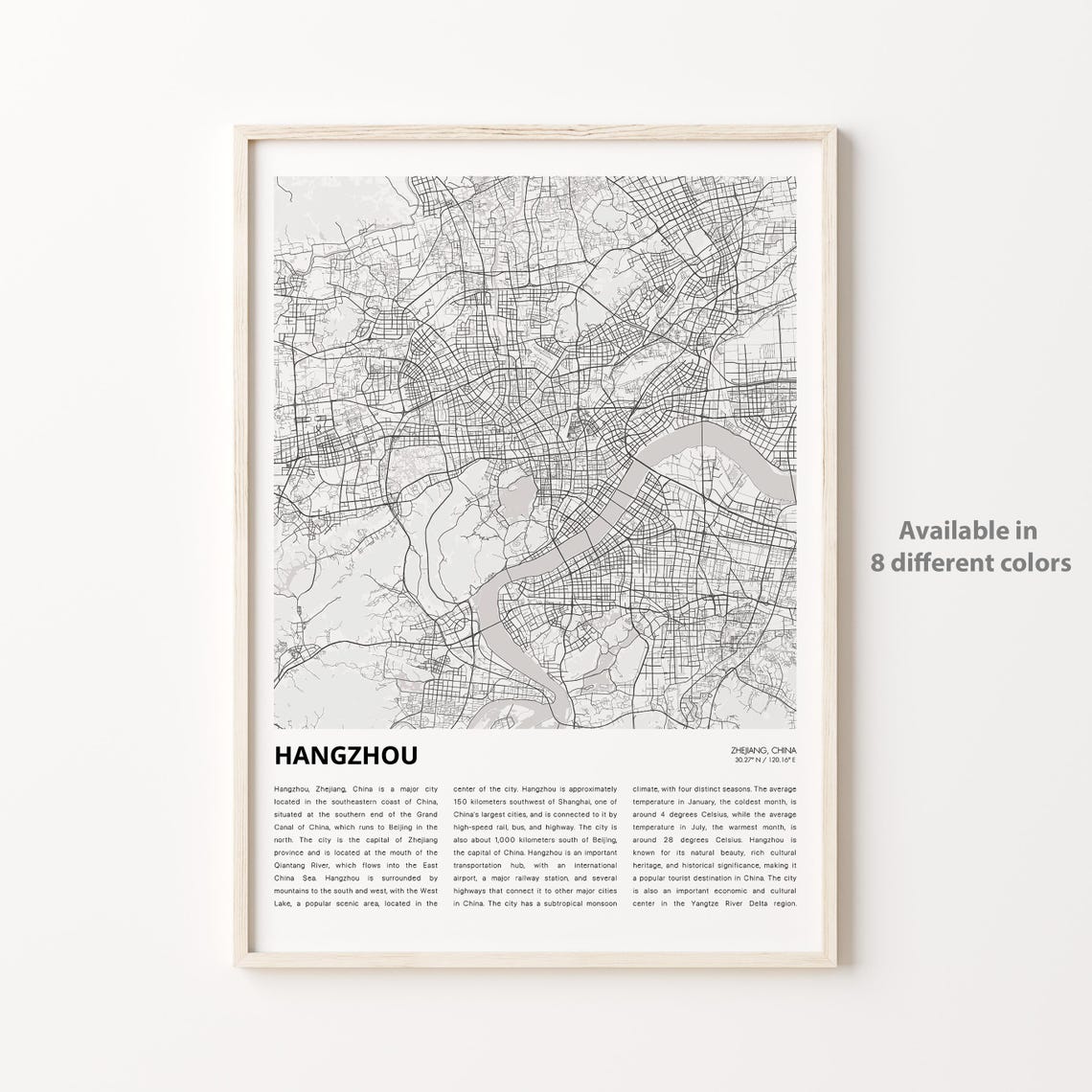 Hangzhou Map Print Travel Wall Decor Art Zhejiang Housewarming Gift