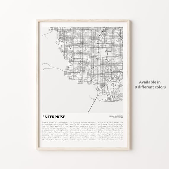 Enterprise Nevada Modern Minimalist City Street Map Travel Poster