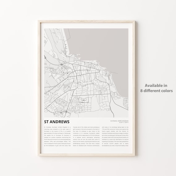 St Andrews Scotland Minimalist City Street Map Travel Poster Gift