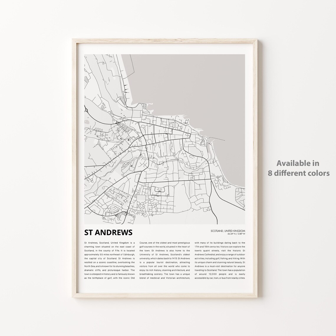 St Andrews Scotland Minimalist City Street Map Travel Poster Gift