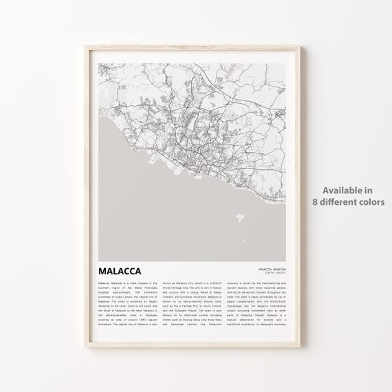 Malacca Map Print Travel Wall Decor Art Housewarming Gift