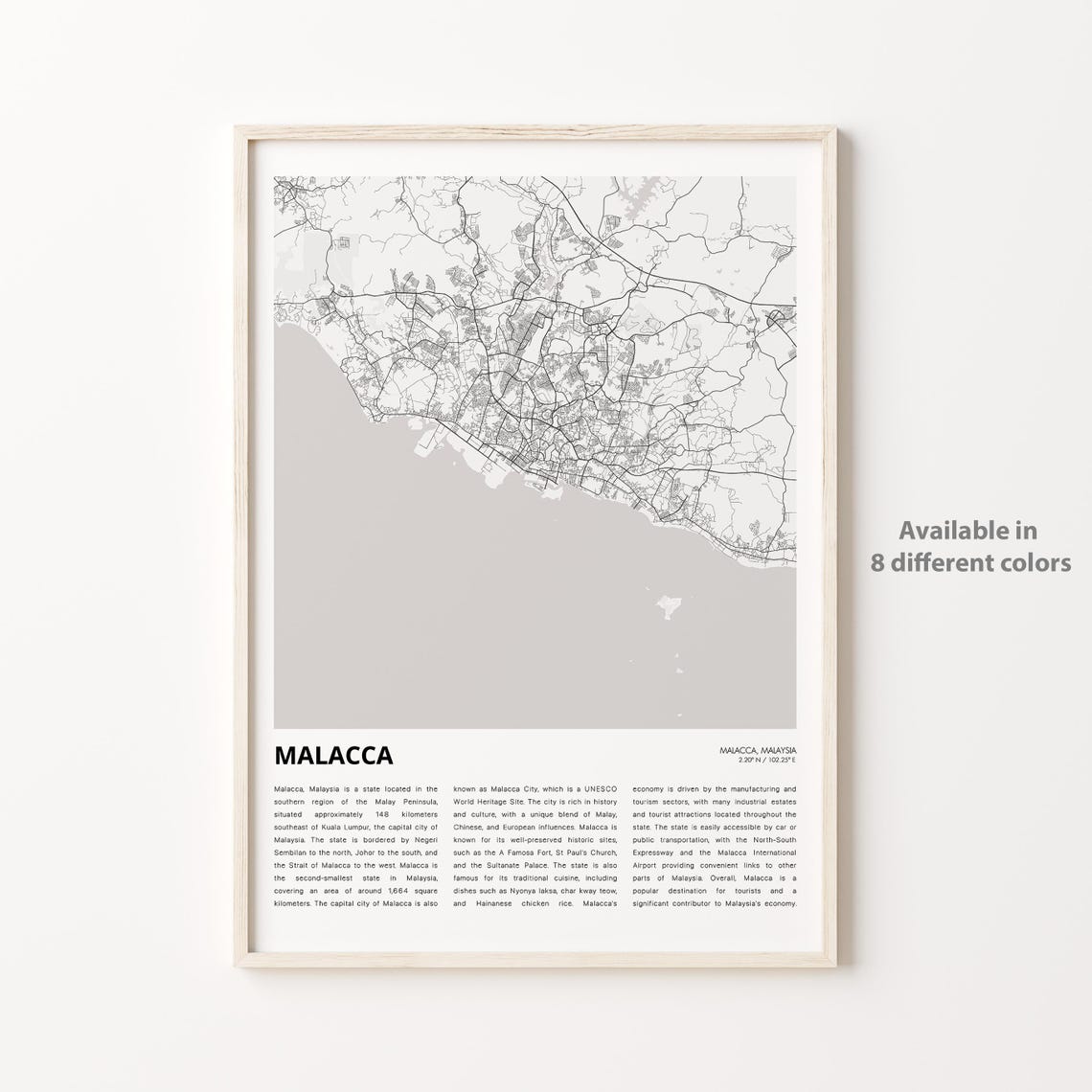 Malacca Map Print Travel Wall Decor Art Housewarming Gift