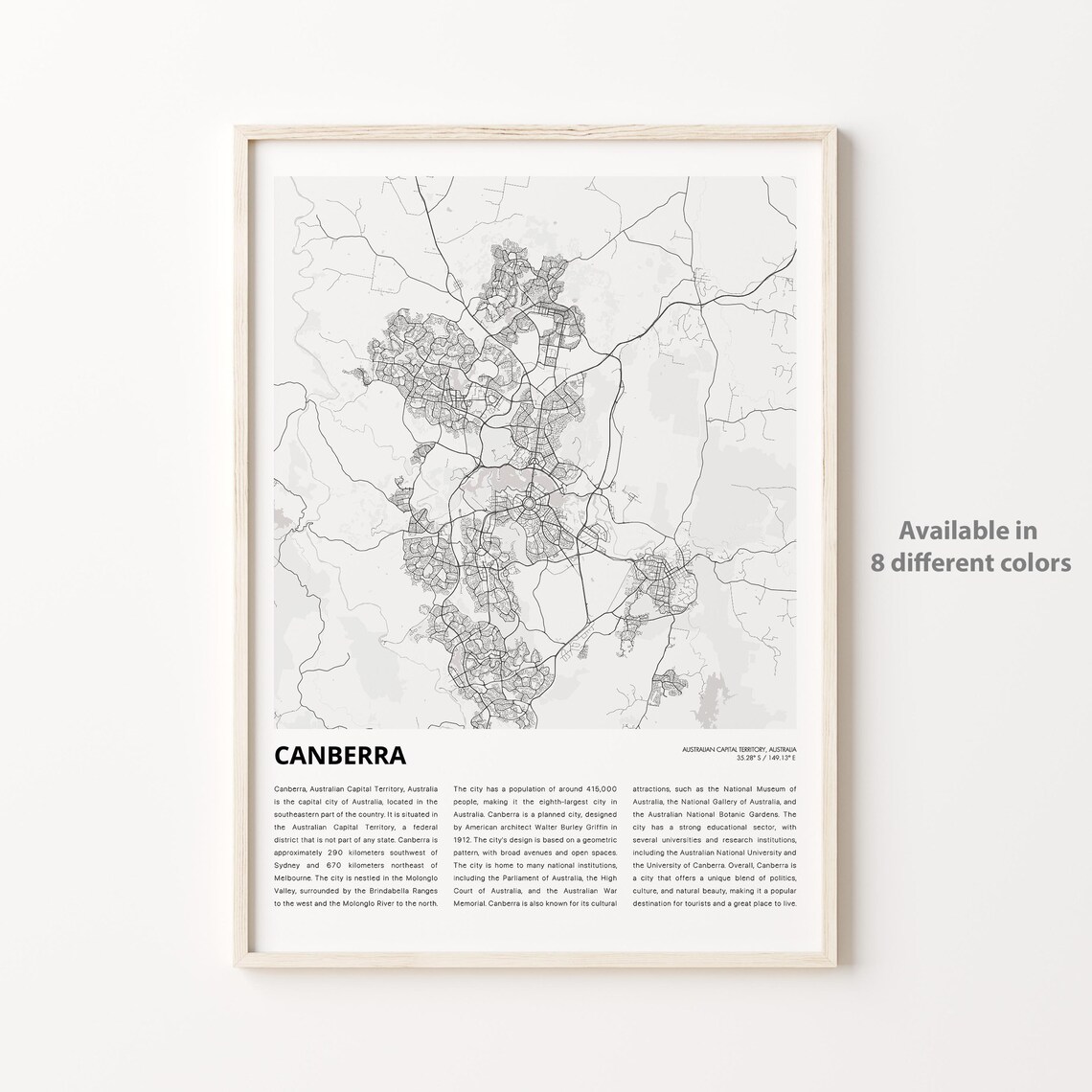 Canberra Australia Capital Minimalist Street Map Travel Poster