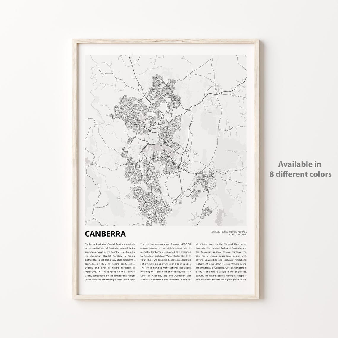 Canberra Map Print Travel Wall Decor Art Australian Capital Territory Housewarming Gift