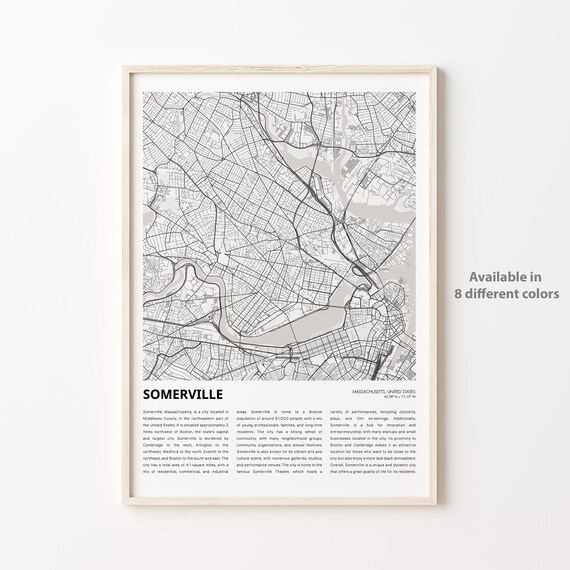 Somerville Massachusetts Minimalist City Street Map Line Art Print