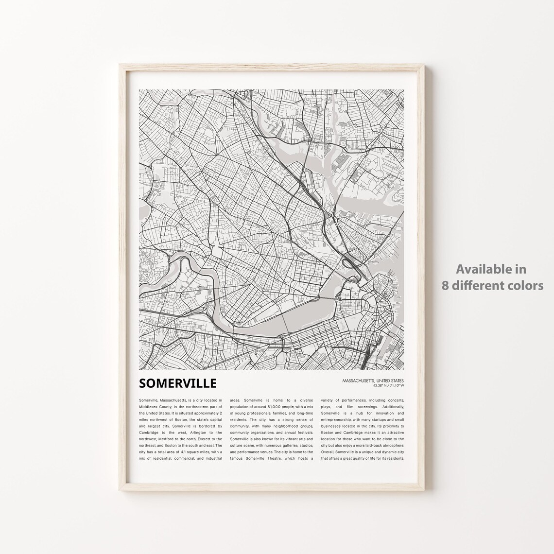 Somerville Massachusetts Minimalist City Street Map Line Art Print