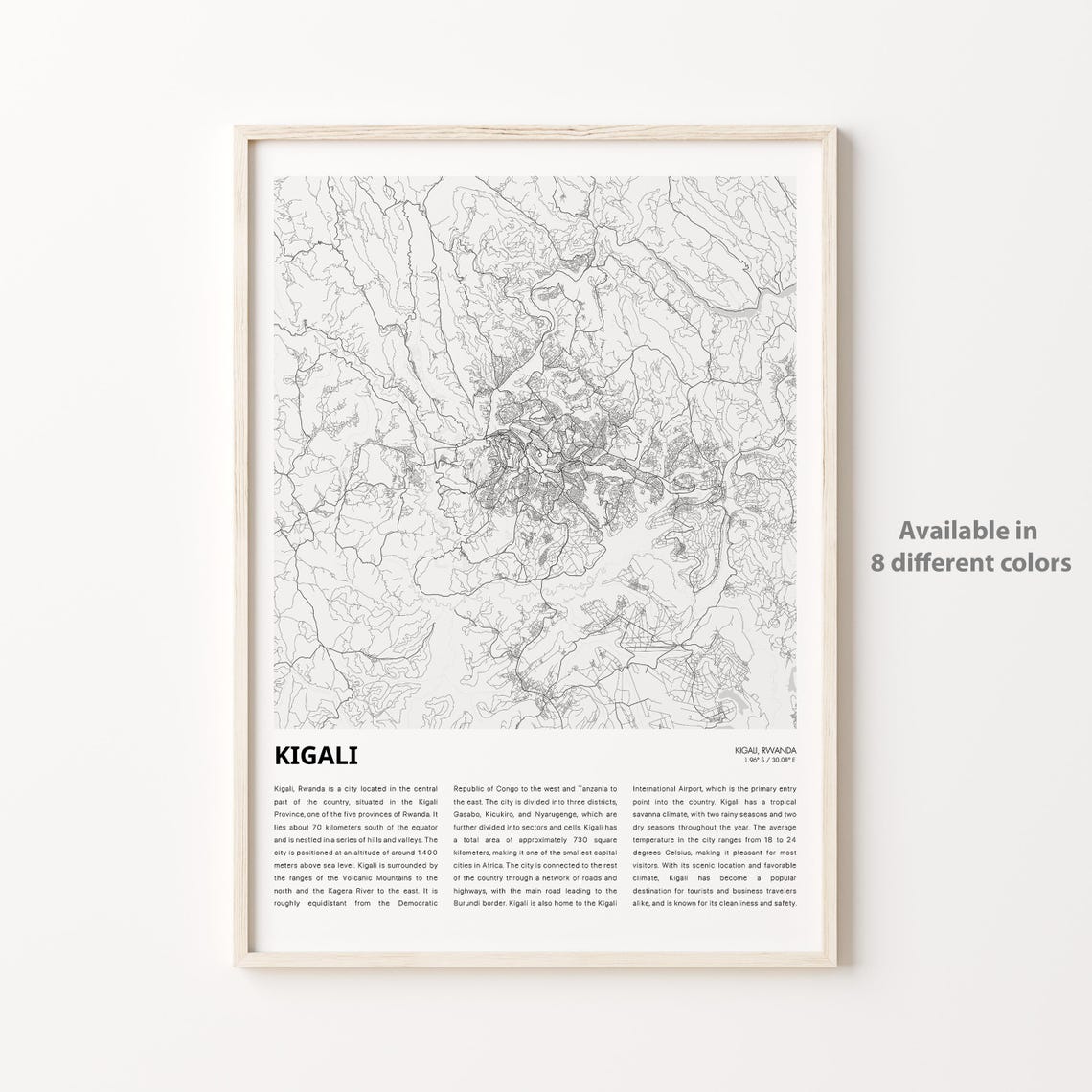 Kigali Map Print Travel Wall Decor Art Housewarming Gift