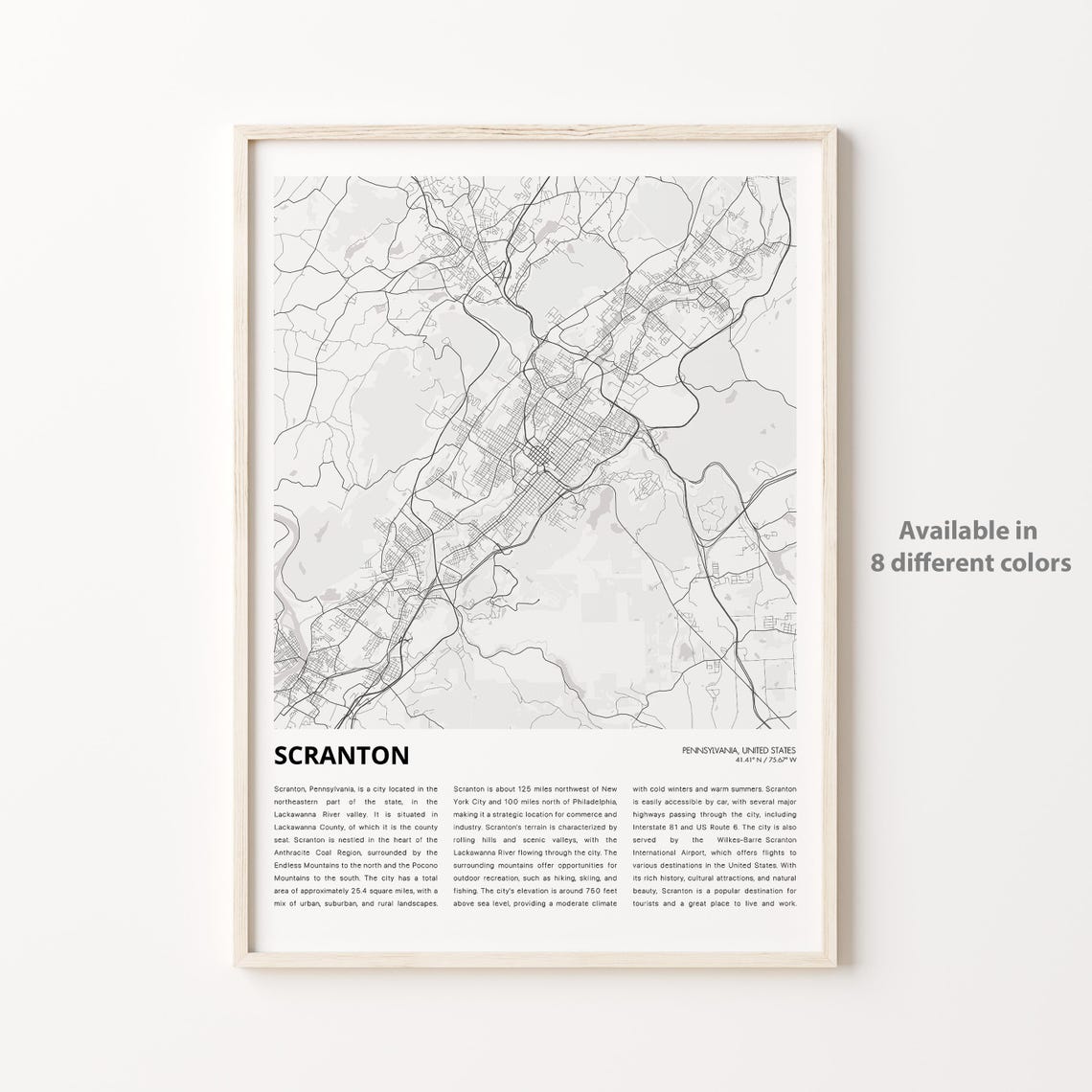 Scranton Pennsylvania Anthracite Minimalist City Street Map Poster