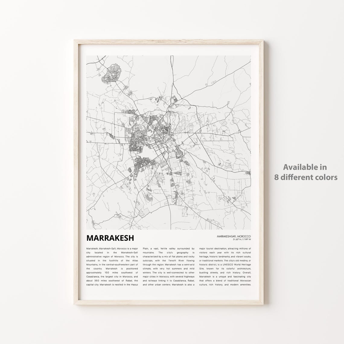 Marrakesh Map Print Travel Wall Decor Art Marrakeshsafi Housewarming Gift