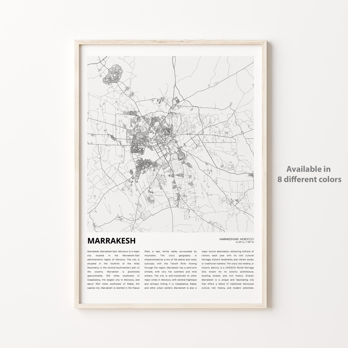 Marrakesh Morocco City Map Minimalist Street Art Travel Poster