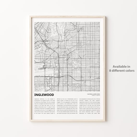 Inglewood Map Print Travel Wall Decor Art Housewarming Gift
