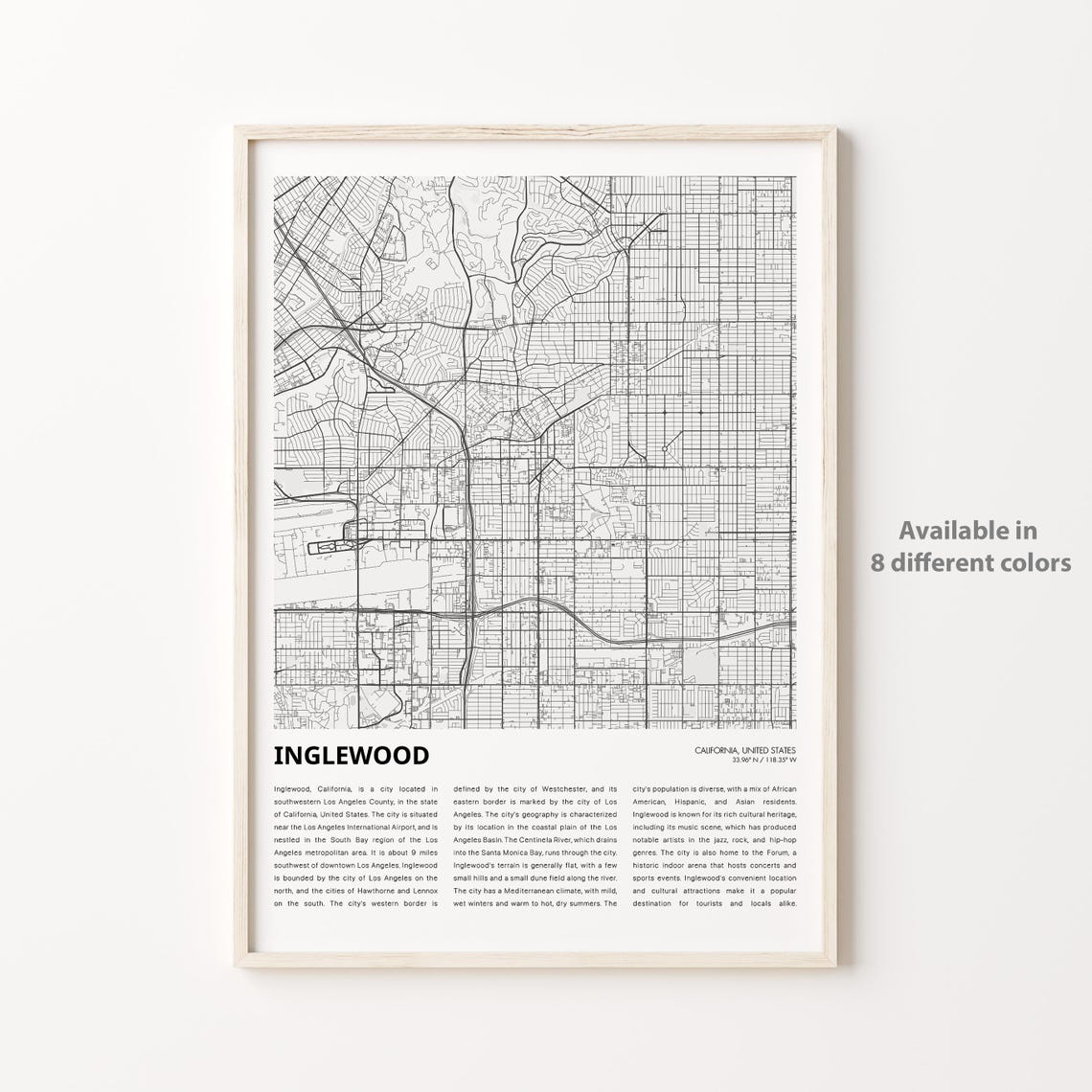 Inglewood Map Print Travel Wall Decor Art Housewarming Gift