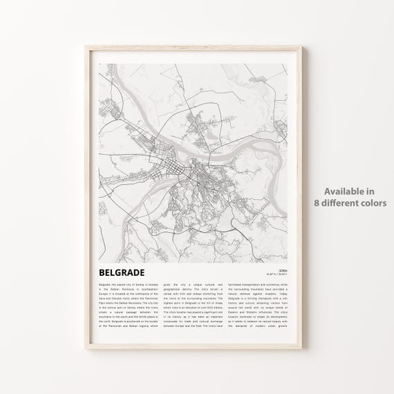 Belgrade Map Print Travel Wall Decor Art Housewarming Gift