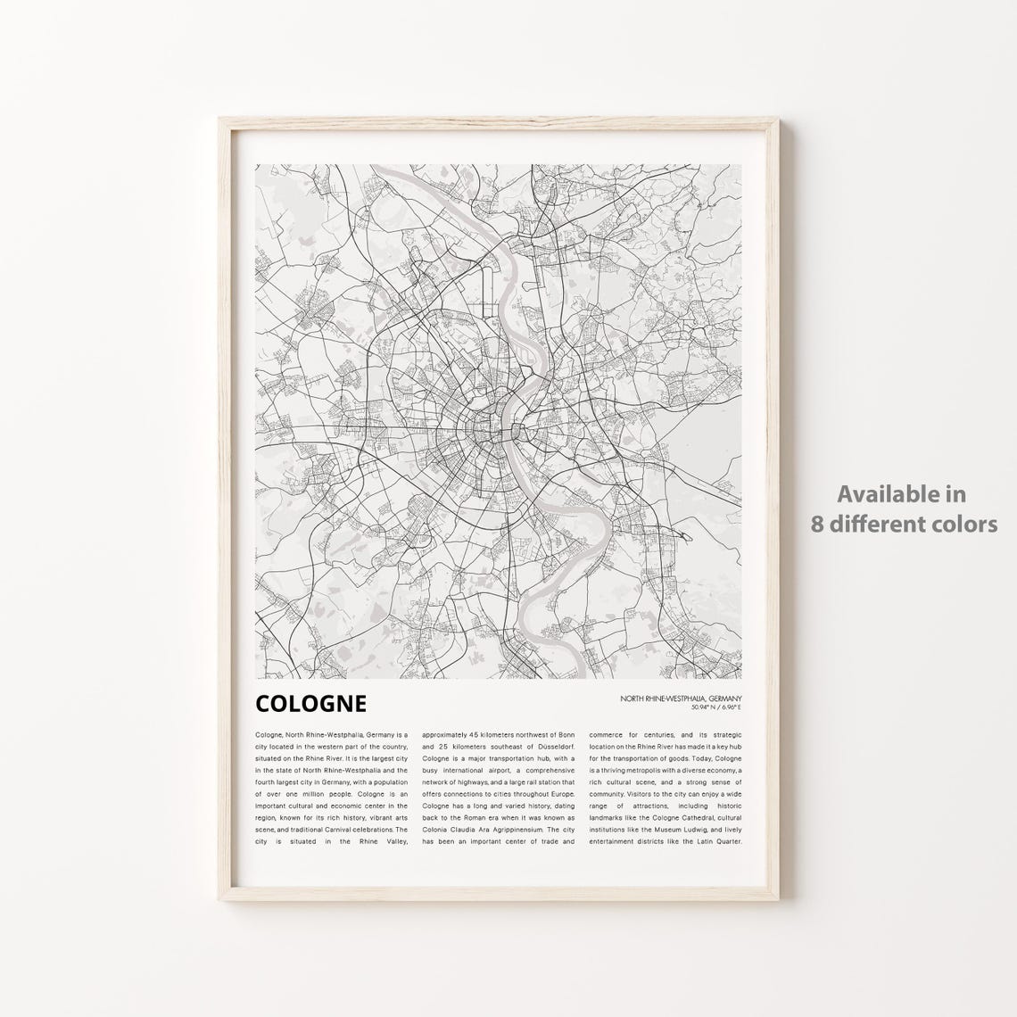 Cologne Map Print Travel Wall Decor Art North Rhinewestphalia Housewarming Gift